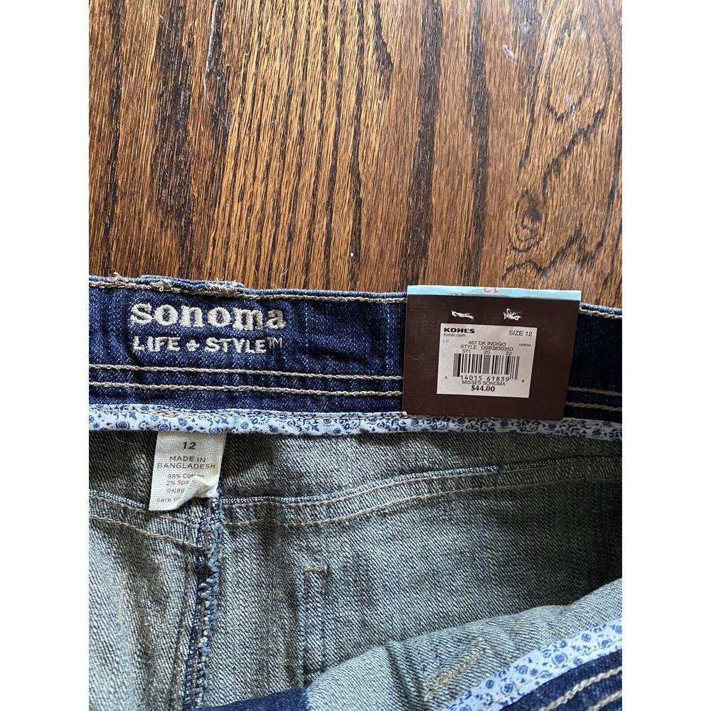 NWT Sonoma 12 jeans flare leg cargo pocket dark blue 12 stretch Belt Brand New - Picture 3 of 7